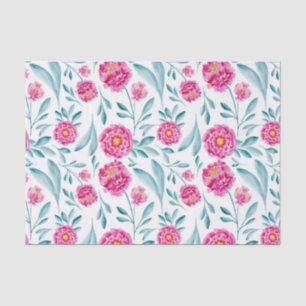 Papier Mousseline Aquarelle Turquoise rose vif Motif Floral été