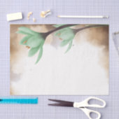 Papier Mousseline Aquarelle Turquoise vert gris Fleur Floral Découpa (Artisanat)