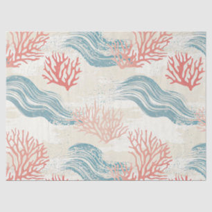 Papier Mousseline Aquarelle Vagues de Corail et Coquillages Côtiers 