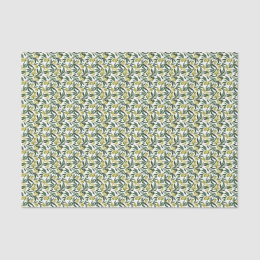 Papier Mousseline Aquarelle Vert Oliviers et Branches Motif (Recto)
