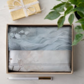 Papier Mousseline Aquarelle vert pastel pêche bleu fleurs blanches (Cadeau)