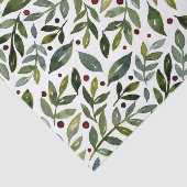 Papier Mousseline Aquarelle verte branches saisonnières et baies (Détail)