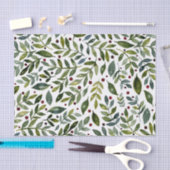 Papier Mousseline Aquarelle verte branches saisonnières et baies (Artisanat)