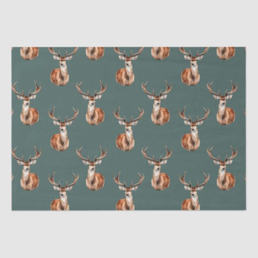 Papier Mousseline Aquarelle verte de cerf sauvage rustique (Recto)