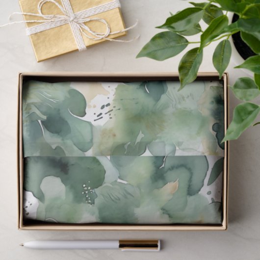 Papier Mousseline Aquarelle verte douce Motif moderne (Cadeau)