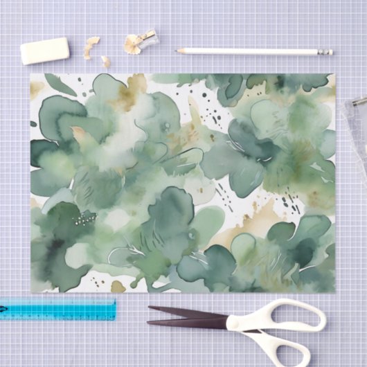 Papier Mousseline Aquarelle verte douce Motif moderne (Artisanat)