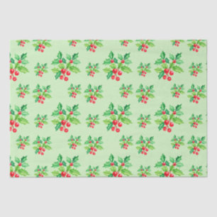 Papier Mousseline Aquarelle verte simple Holly Berries Xmas Motif