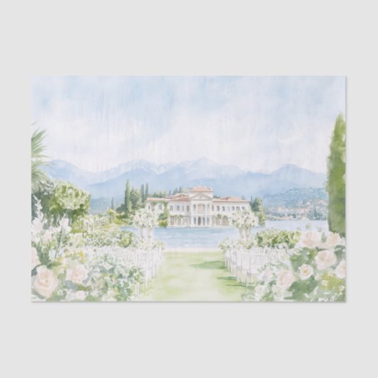 Papier Mousseline Aquarelle Villa Italie Lac de Côme (Recto)