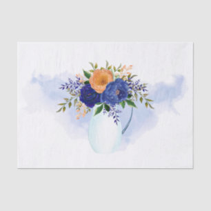 Papier Mousseline Aquarelle vintage bleue orange