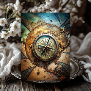 Papier Mousseline Aquarelle vintage boussole carte nautique