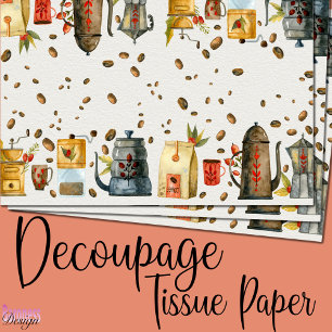 Papier Mousseline Aquarelle vintage café broyeur pot de fèves