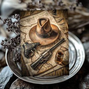 Papier Mousseline Aquarelle vintage cowboy casquette vieux trésor ca