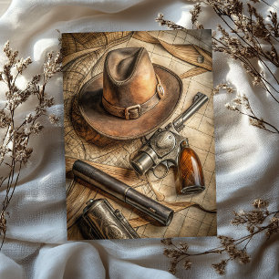 Papier Mousseline Aquarelle vintage cowboy casquette vieux trésor ca