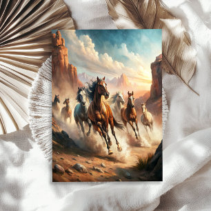 Papier Mousseline Aquarelle vintage galopante de chevaux sauvages pr