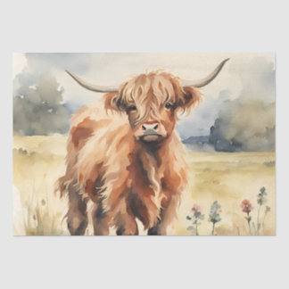 Papier Mousseline Aquarelle vintage Highland Calf découpage 10"x15"
