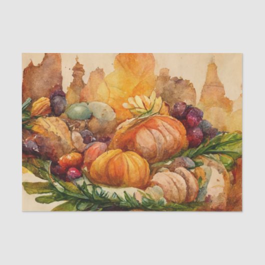 Papier Mousseline Aquarelle vintage Thanksgiving Citrouille Harvest (Recto)