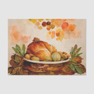 Papier Mousseline Aquarelle vintage Thanksgiving diner dinde