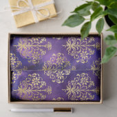 Papier Mousseline Aquarelle violet Motif avec Gold Damask (Cadeau)