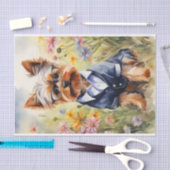 Papier Mousseline Aquarelle Yorkshire Terrier en fleurs Découpage (Artisanat)