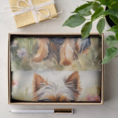 Papier Mousseline Aquarelle Yorkshire Terrier en fleurs Découpage (Cadeau)