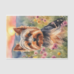 Papier Mousseline Aquarelle Yorkshire Terrier en fleurs Découpage
