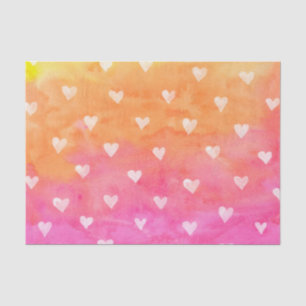 Papier Mousseline Aquarelles Coeurs blancs sur violet et jaune