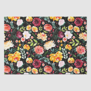 Papier Mousseline Aquarelles colorées fleurs de jardin motif