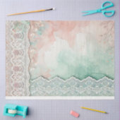 Papier Mousseline Aquarelles pêche et vert et dentelle (Artisanat)