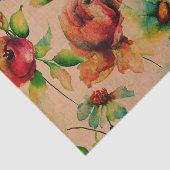 Papier Mousseline Aquarelles Roses rouges sur bois (Détail)