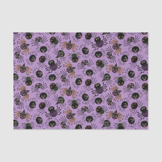 Papier Mousseline Araignées d'Halloween mignonnes sur violet (Recto)