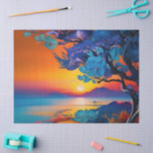 Papier Mousseline Arbre à fleurs au lac au lever du soleil (Artisanat)