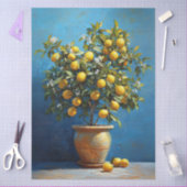 Papier Mousseline Arbre de citron en pot d'argile avec fleurs (Artisanat)