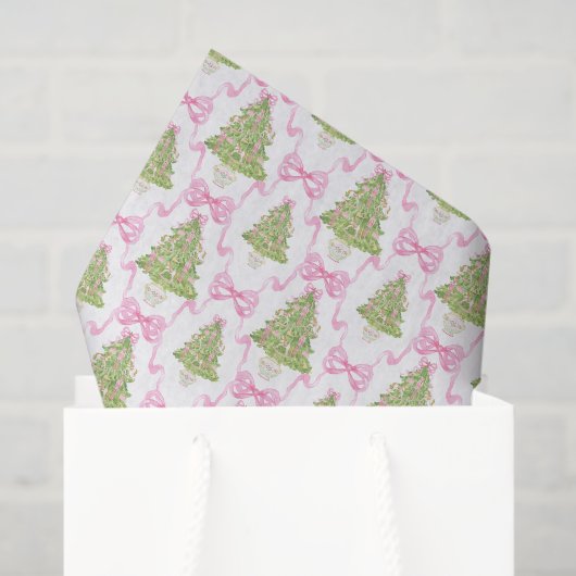 Papier Mousseline Arbre de Noël Aquarelle rose (Sac cadeau)