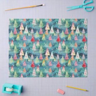 Papier Mousseline Arbre de Noël arc-en-ciel festif couleur aquarelle