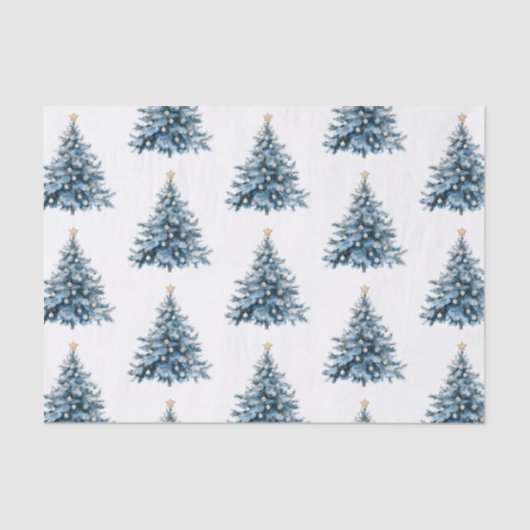 Papier Mousseline Arbre de Noël bleu hiver Gold Star (Recto)