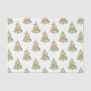 Papier Mousseline Arbre de Noël Coquette Aquarelle Rouge & Vert