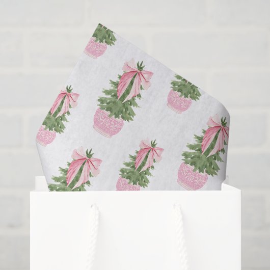 Papier Mousseline Arbre de Noël en pot rose (Sac cadeau)