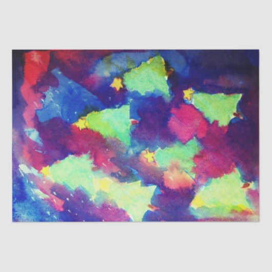 Papier Mousseline ARBRE DE NOËL ET ÉTOILES Aquarelle (Recto)