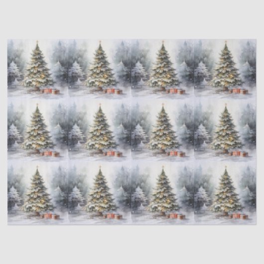 Papier Mousseline Arbre De Noël Extérieur Avec Présents (Recto)