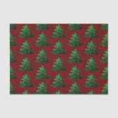 Papier Mousseline Arbre de Noël pétillant vert motif rouge foncé (Recto)