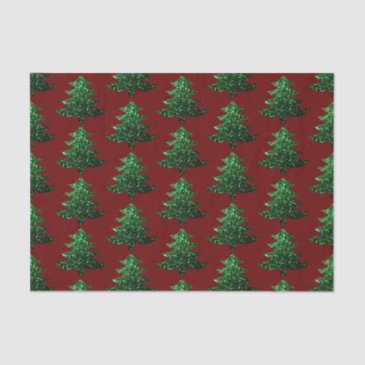 Papier Mousseline Arbre de Noël pétillant vert motif rouge foncé (Recto)