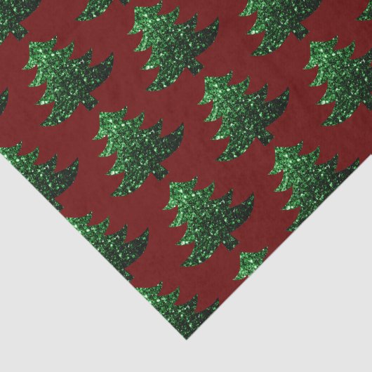Papier Mousseline Arbre de Noël pétillant vert motif rouge foncé (Détail)