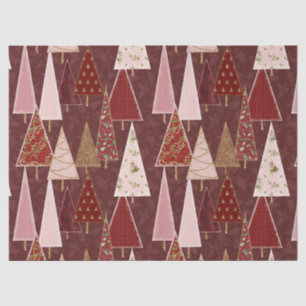 Papier Mousseline Arbre de Noël victorien moderne or Bourgogne rose