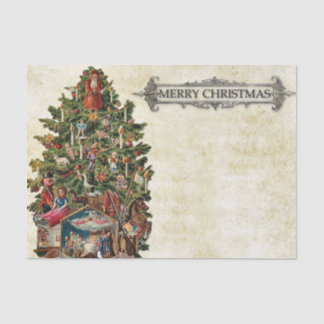 Papier Mousseline Arbre de Noël vintage entièrement décoré avec sign