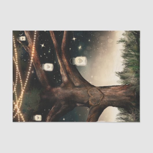 Papier Mousseline Arbre de nuit rustique avec lumières et mâchoires (Recto)