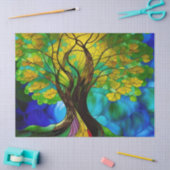 Papier Mousseline Arbre de vie Feuille vert et jaune (Artisanat)