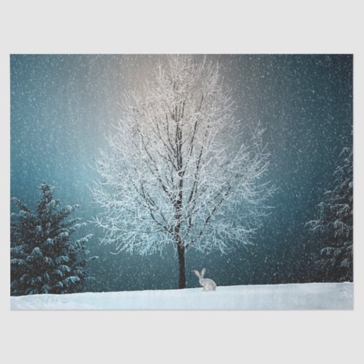 Papier Mousseline Arbre D'Hiver Étonnant - Complet Avec Lapin! (Recto)