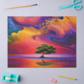 Papier Mousseline Arbre solitaire dans l'eau ciel coloré Personnalis (Artisanat)