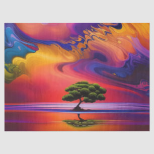 Papier Mousseline Arbre solitaire dans l'eau ciel coloré Personnalis
