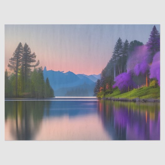 Papier Mousseline Arbres à fleurs pourpres dans la baie (Recto)